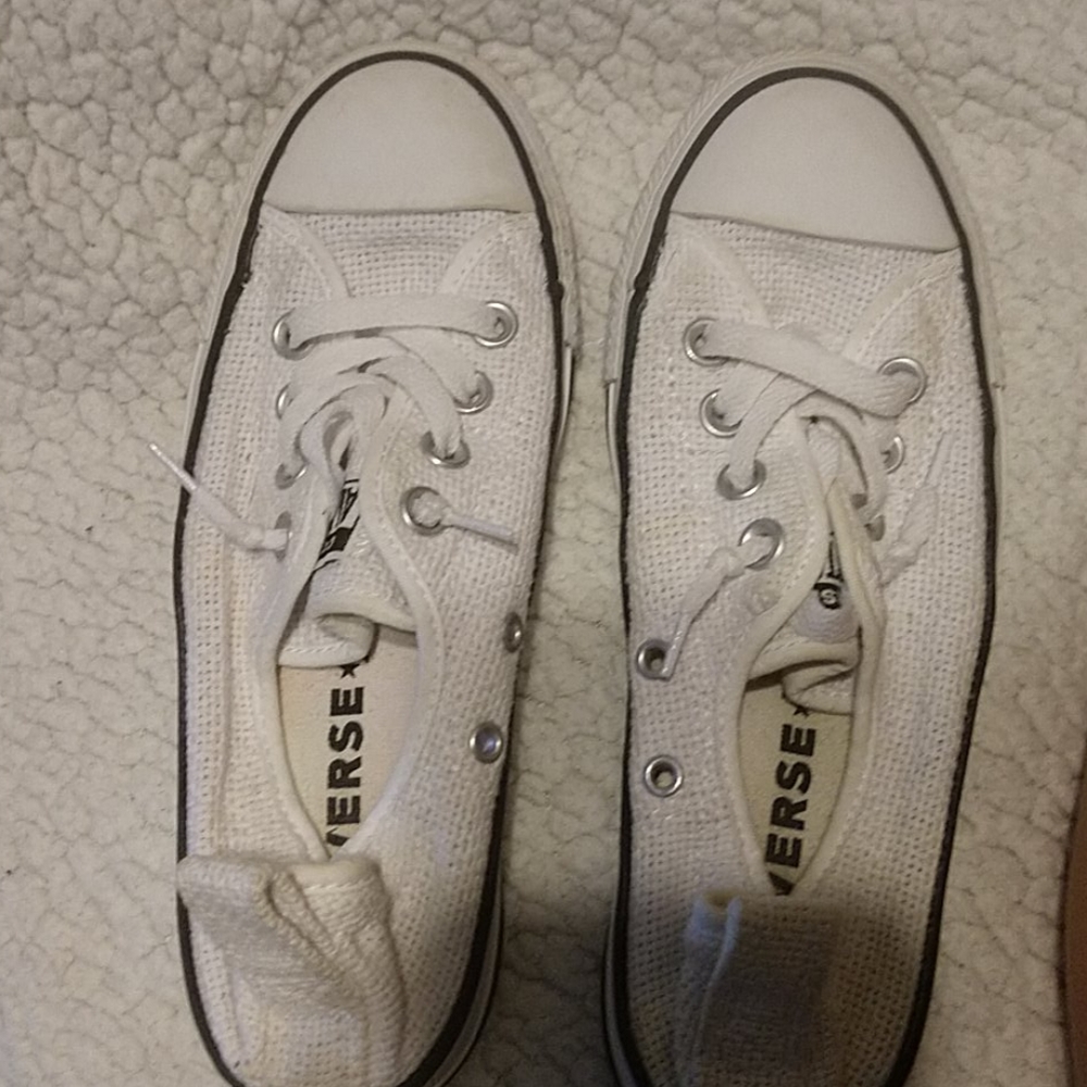 White and black knit slip on converse